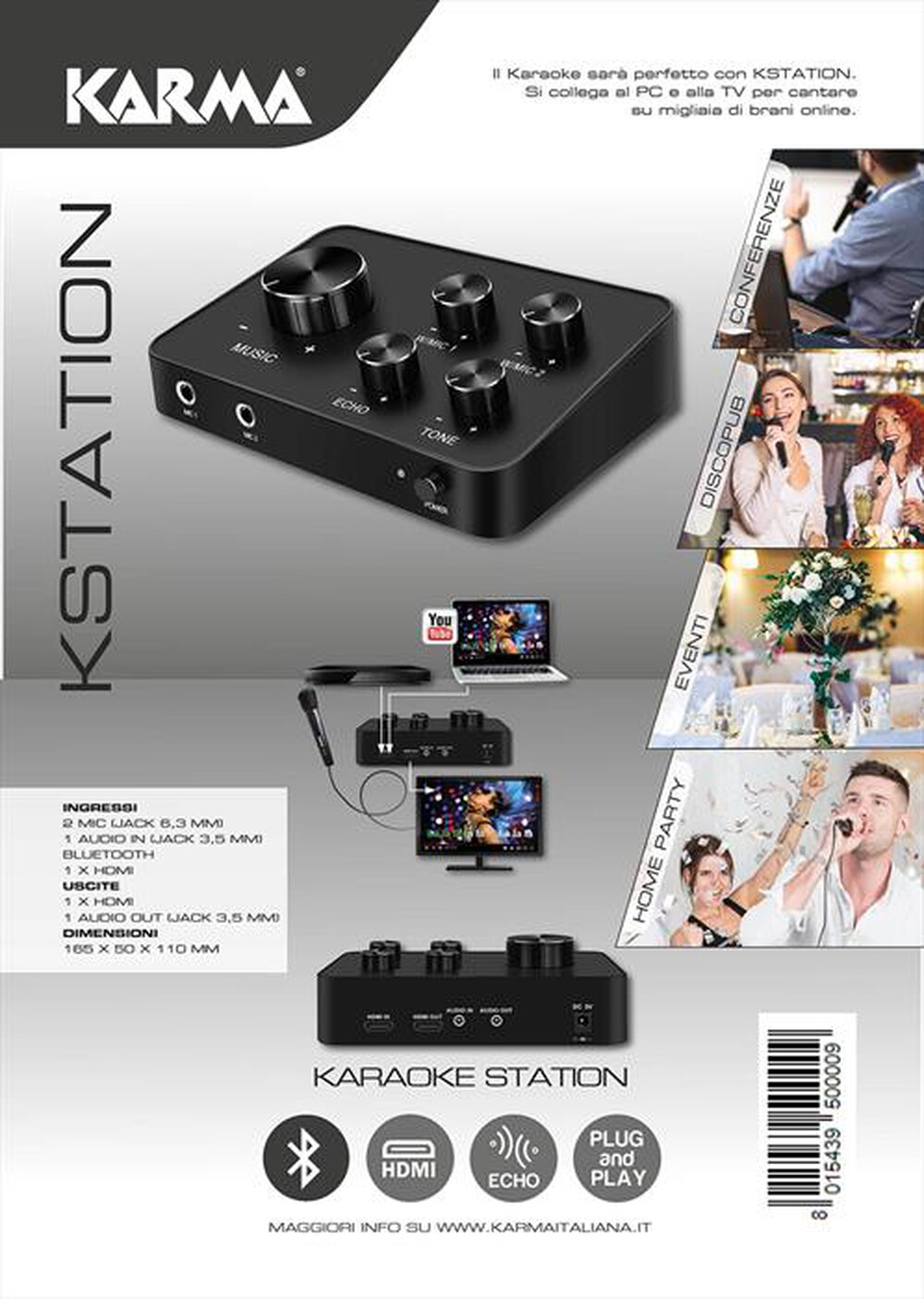 Karma Karaoke Machine Bluetooth HDMI Control KStation Black - immagine 3