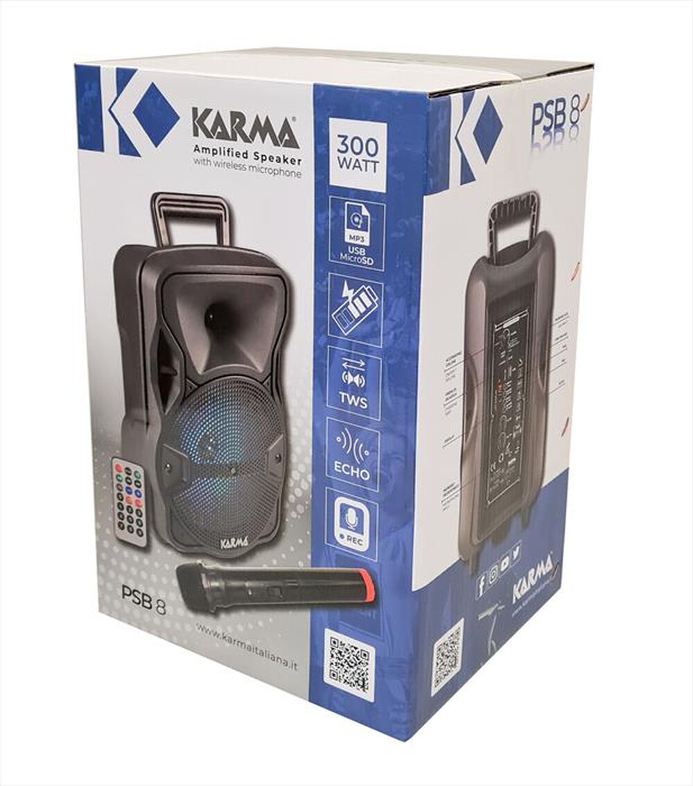 Karma Diffusore Amplificato Bluetooth Ricaricabile LED Nero Karaoke - immagine 2